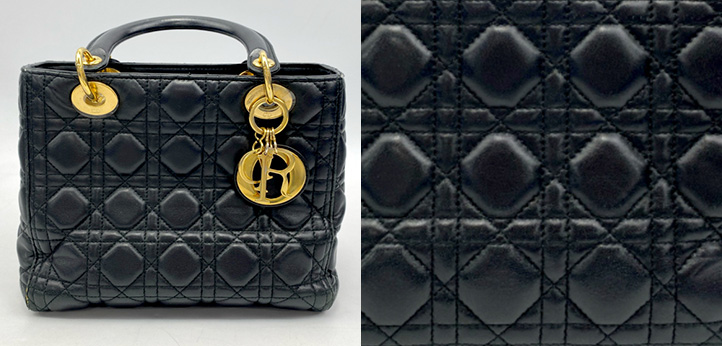 本物のレディディオールに使用されている高品質なラムスキンの質感。しっとりとした柔らかさと上品な光沢がある。